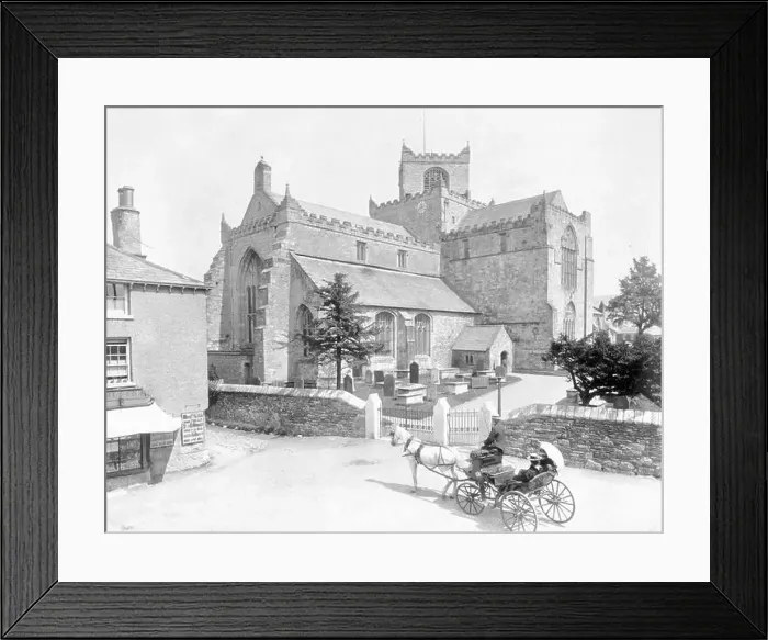 Framed Print : View of Cartmel Church with a horse and carriage in the foreground - 1899 Framed Print : View of Cartmel Church with a horse and carriage in the foreground - 1899