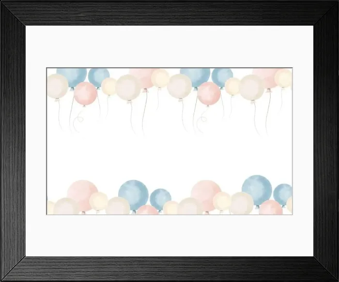 Framed Print : Frame with Air Balloons. Watercolor seamless Pattern for happy Birthday greeting cards or party banner Framed Print : Frame with Air Balloons. Watercolor seamless Pattern for happy Birthday greeting cards or party banner