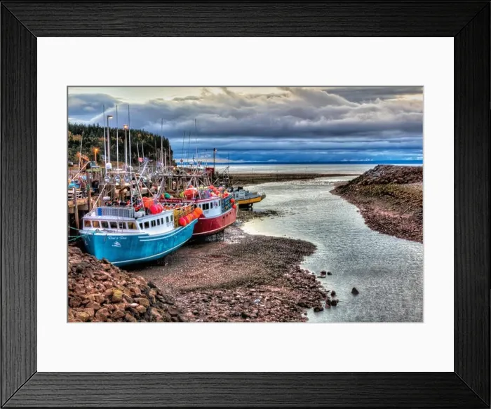 Framed Print : Fishing boats at low tide, Bay of Fundy, Alma, New Brunswick, Canada Framed Print : Fishing boats at low tide, Bay of Fundy, Alma, New Brunswick, Canada