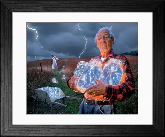 Framed Print : An old couple harvests lightning in this fantasy image called The Lightning Catchers Framed Print : An old couple harvests lightning in this fantasy image called The Lightning Catchers