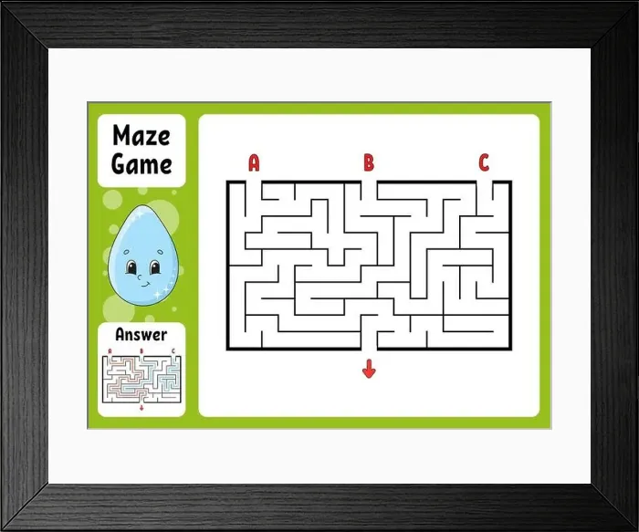 Framed Print : Rectangle maze. Game for kids. Three entrances Framed Print : Rectangle maze. Game for kids. Three entrances