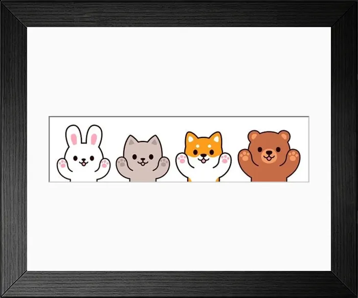 Framed Print : Cute cartoon animals with raised paws for hug Framed Print : Cute cartoon animals with raised paws for hug