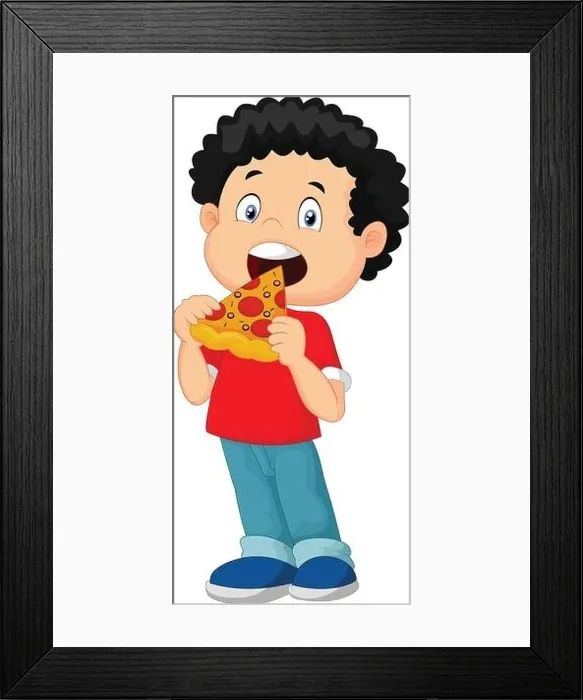 Framed Print : Little boy eating pizza Framed Print : Little boy eating pizza