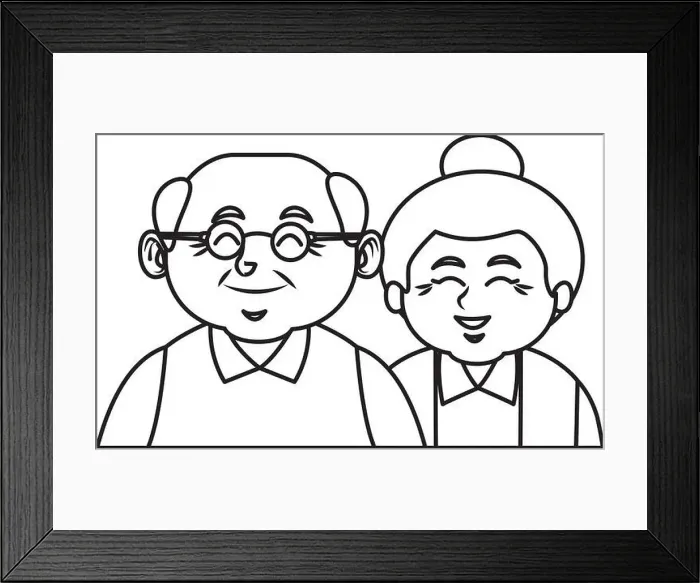 Framed Print : Cute grandparents couple cartoon Framed Print : Cute grandparents couple cartoon