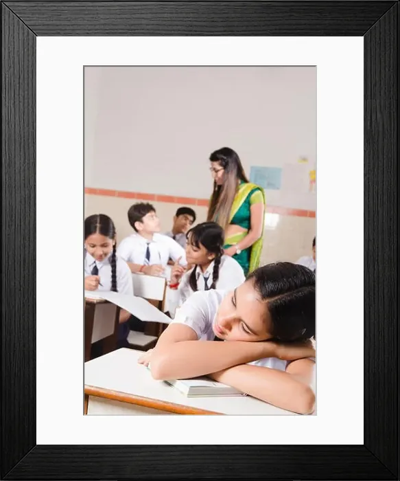 Framed Print : 1 Indian Girl High School Student Sleeping In Classroom Framed Print : 1 Indian Girl High School Student Sleeping In Classroom