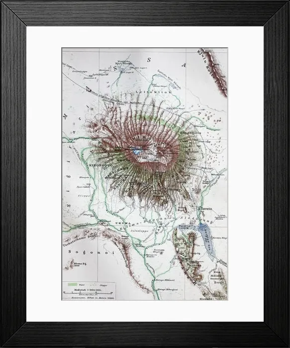 Framed Print : map from the year 1892: Mount Kilimanjaro