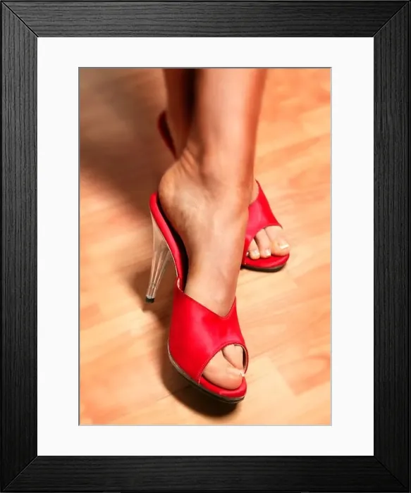 Framed Print : Lady in red shoes on wooden floor Framed Print : Lady in red shoes on wooden floor