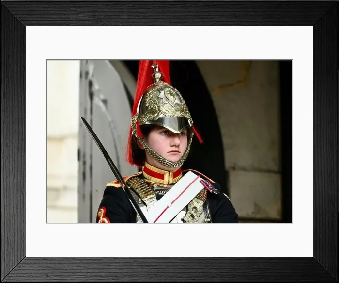 Framed Print : Female Blues and Royals Soldier, Whitehall, London, UK Framed Print : Female Blues and Royals Soldier, Whitehall, London, UK