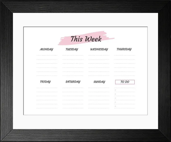Framed Print : Weekly planner with pink and black, stationery organizer for daily plans, vector weekly planner template, schedules Framed Print : Weekly planner with pink and black, stationery organizer for daily plans, vector weekly planner template, schedules