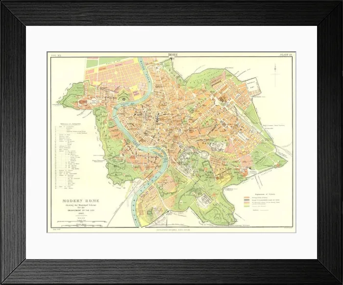 Framed Print : MODERN ROME: Scheme for enlargement of city 1885.Britannica 9th edition 1898 map Framed Print : MODERN ROME: Scheme for enlargement of city 1885.Britannica 9th edition 1898 map