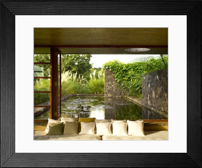 Framed Print : utsav house-interior view towards pool Framed Print : utsav house-interior view towards pool