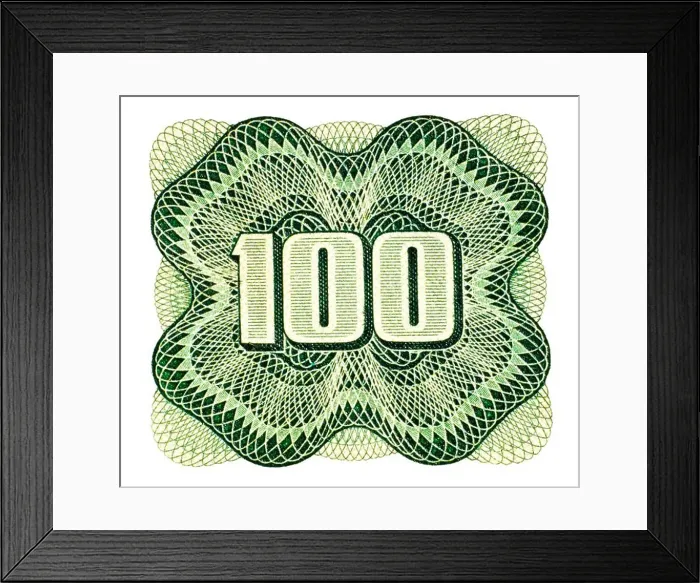 Framed Print : Detail of number 100 Czechoslovakian 100Kc note of 1961 Framed Print : Detail of number 100 Czechoslovakian 100Kc note of 1961