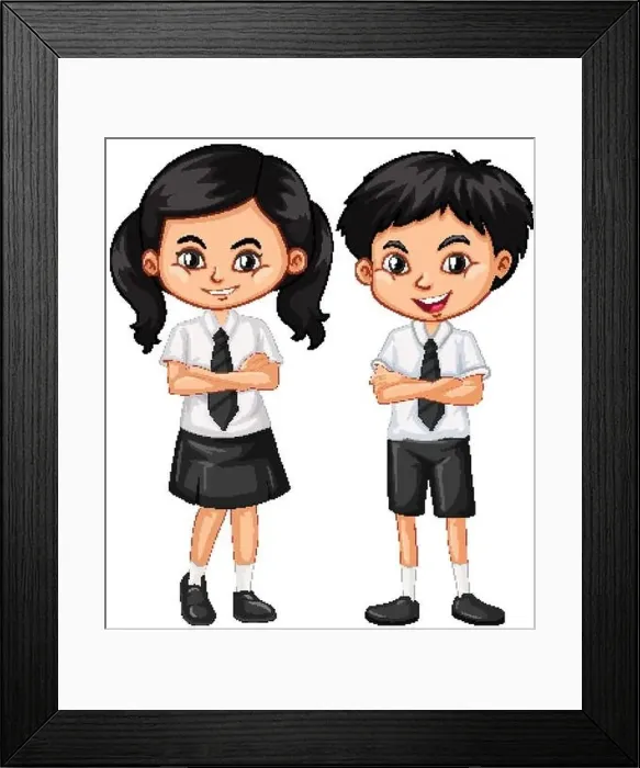 Framed Print : Boy and girl in school uniform illustration Framed Print : Boy and girl in school uniform illustration