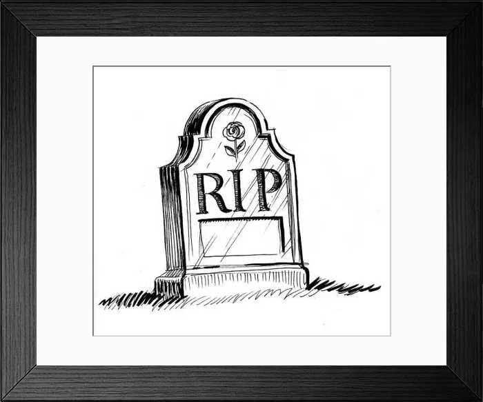 Framed Print : Tombstone with a RIP letters. Ink black and white illustration Framed Print : Tombstone with a RIP letters. Ink black and white illustration