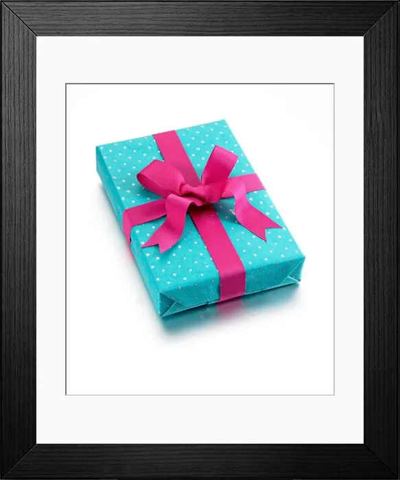 Framed Print : Wrapped present pink ribbon gift xmas