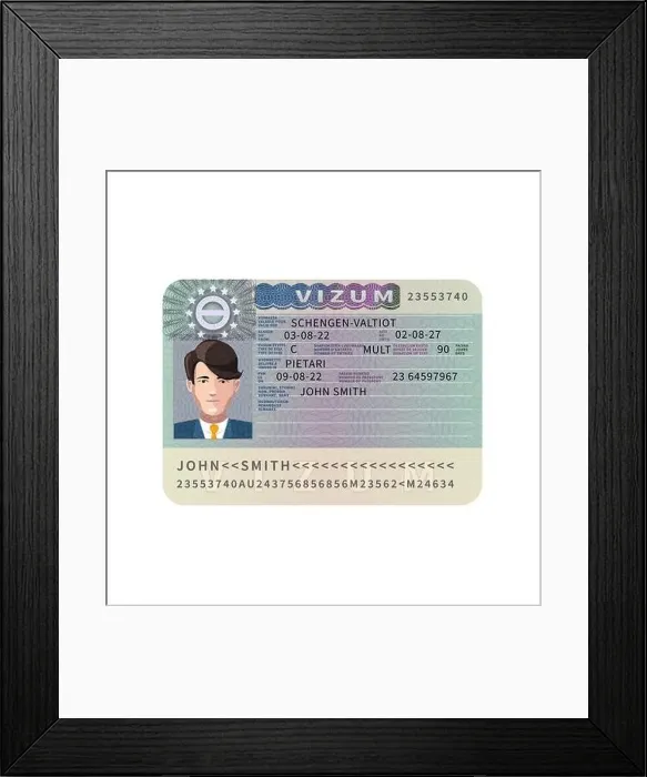Framed Print : European Union visa realistic dummy example on white Framed Print : European Union visa realistic dummy example on white