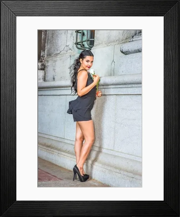 Framed Print : City Girl. Dressing in black, sleeveless top Framed Print : City Girl. Dressing in black, sleeveless top
