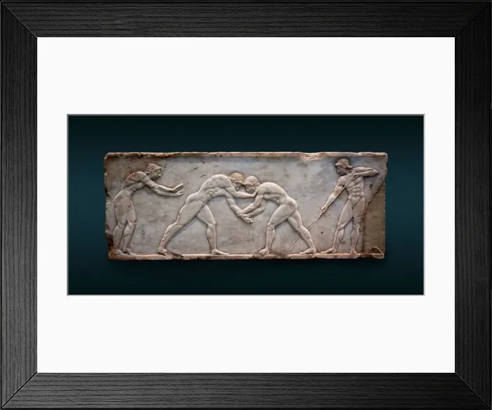 Framed Print : Front scene of the Ball Player Base showing athletes wrestling in the Palaestra. See description for more information Framed Print : Front scene of the Ball Player Base showing athletes wrestling in the Palaestra. See description for more information