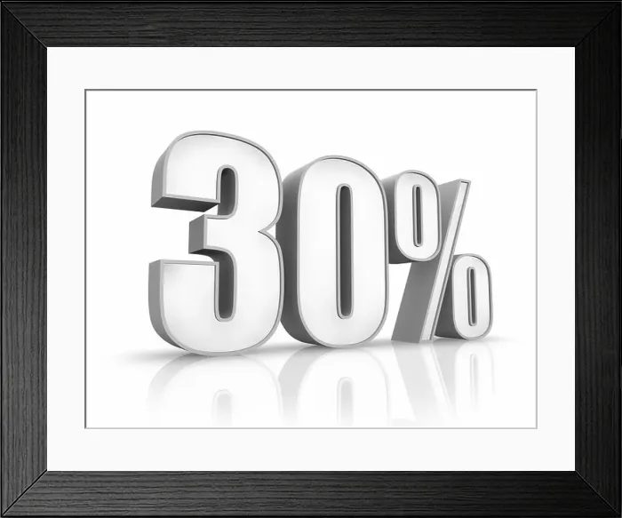 Framed Print : White thirty percent, isolated on white background. 30% Framed Print : White thirty percent, isolated on white background. 30%