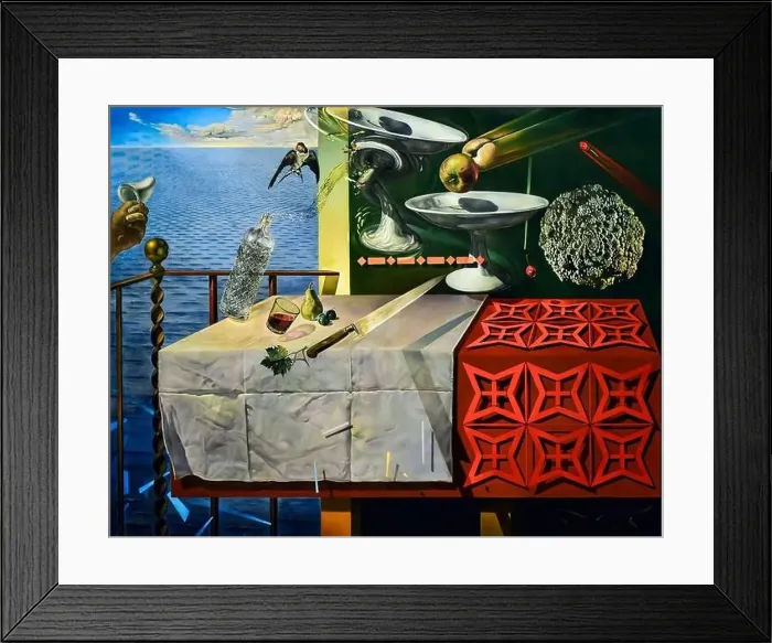 Framed Print : Salvador Dali Painting, 1956, Fast Moving Sill Life, Oil on Canvas Framed Print : Salvador Dali Painting, 1956, Fast Moving Sill Life, Oil on Canvas