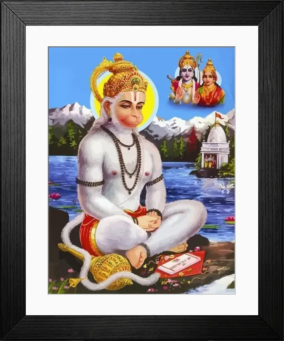 Framed Print : hanuman white indian shiva god monkey holy jayanti illustration