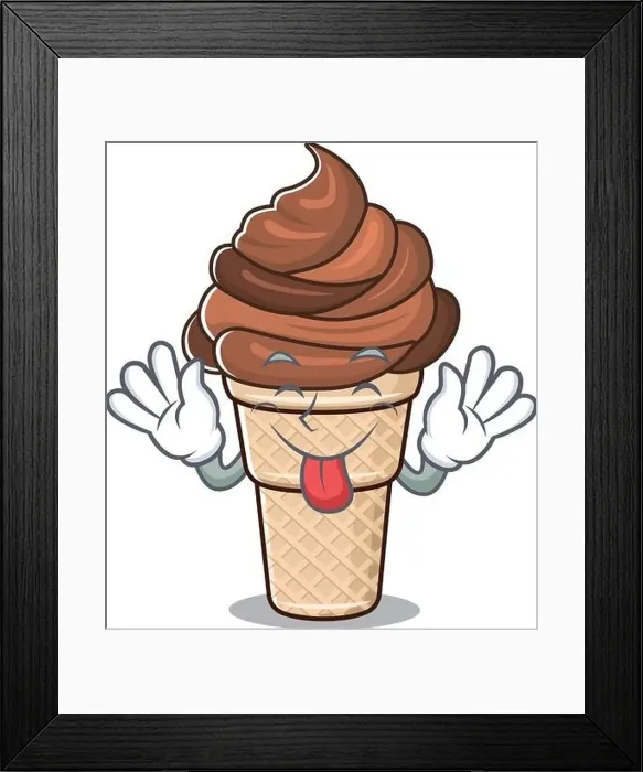 Framed Print : Funny face chocolate ice cream mascot design style with tongue out Framed Print : Funny face chocolate ice cream mascot design style with tongue out