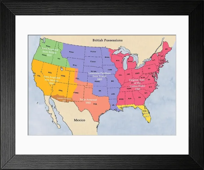 Framed Print : Map of territorial acquisition by the United States. Digitally illustration Framed Print : Map of territorial acquisition by the United States. Digitally illustration