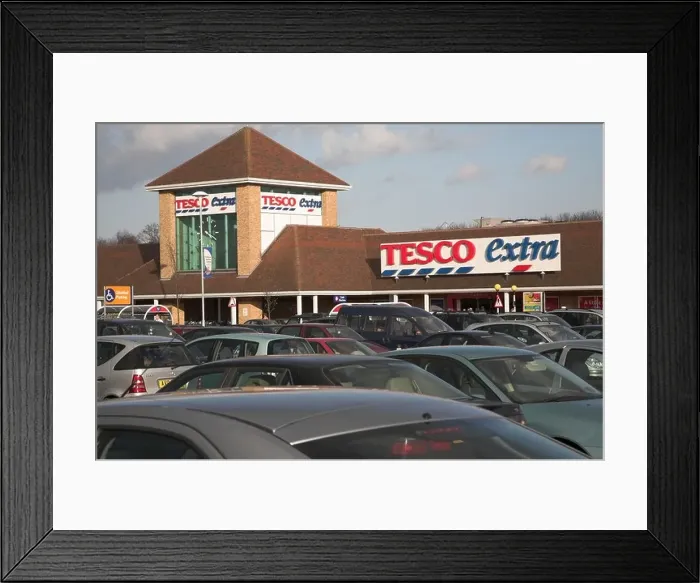 Framed Print : Tesco Extra superstore shop and car park Martlesham, near Ipswich, Suffolk, England Framed Print : Tesco Extra superstore shop and car park Martlesham, near Ipswich, Suffolk, England