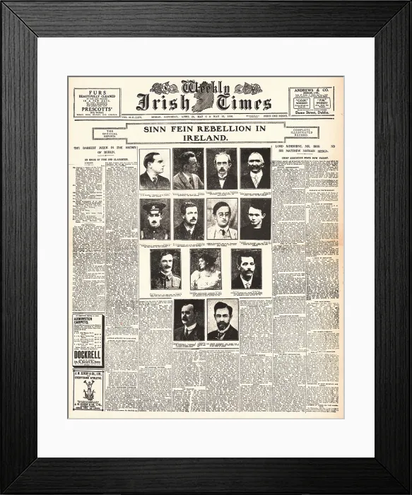 Framed Print : 1916 Weekly Irish Times front page reporting the Easter Uprising in Dublin, Ireland by Irish Republicans Framed Print : 1916 Weekly Irish Times front page reporting the Easter Uprising in Dublin, Ireland by Irish Republicans