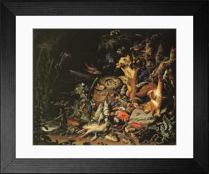 Framed Print : Abraham Mignon - Game, Fish, and a Nest on a Forest Floor - c. 1675 Framed Print : Abraham Mignon - Game, Fish, and a Nest on a Forest Floor - c. 1675