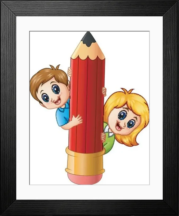 Framed Print : Vector illustration of Cartoon kids holding pencil Framed Print : Vector illustration of Cartoon kids holding pencil
