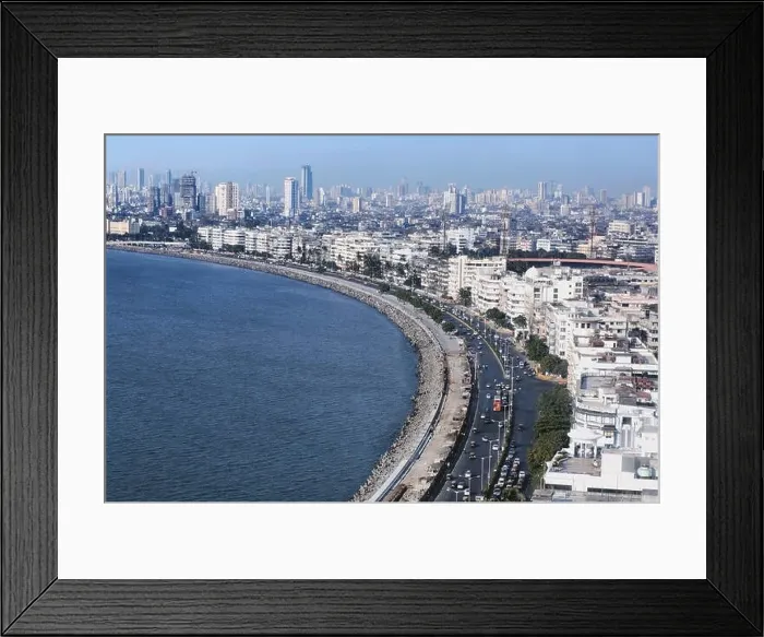 Framed Print : Aerial view of Marine Drive Queen's Necklace, Bombay Mumbai, Maharashtra, India Framed Print : Aerial view of Marine Drive Queen's Necklace, Bombay Mumbai, Maharashtra, India