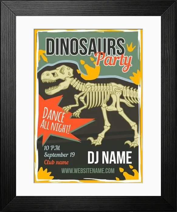 Framed Print : Advertising poster design with illustration of dinosaur on background Framed Print : Advertising poster design with illustration of dinosaur on background