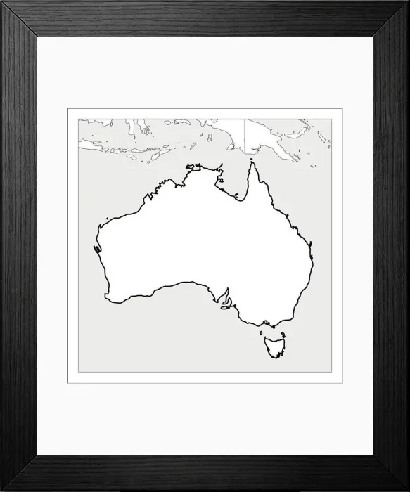 Framed Print : Map of Australia black thick outline highlighted with neighbor countries Framed Print : Map of Australia black thick outline highlighted with neighbor countries