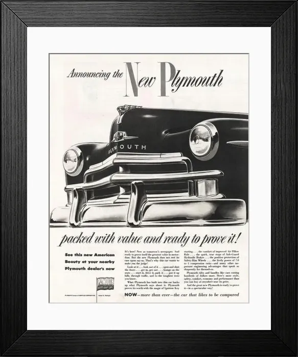 Framed Print : 1950 U.S. Magazine Plymouth Cars Advert Framed Print : 1950 U.S. Magazine Plymouth Cars Advert