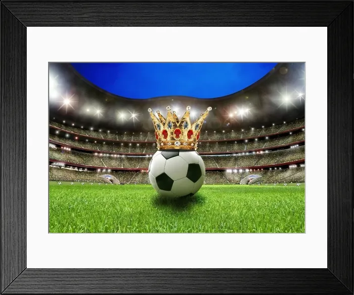 Framed Print : Football with a crown in a football stadium, illustration Framed Print : Football with a crown in a football stadium, illustration