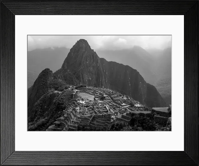 Framed Print : Machu Picchu Inca ruin in black and white, Machu Picchu Historic Sanctuary, Cusco, Peru Framed Print : Machu Picchu Inca ruin in black and white, Machu Picchu Historic Sanctuary, Cusco, Peru