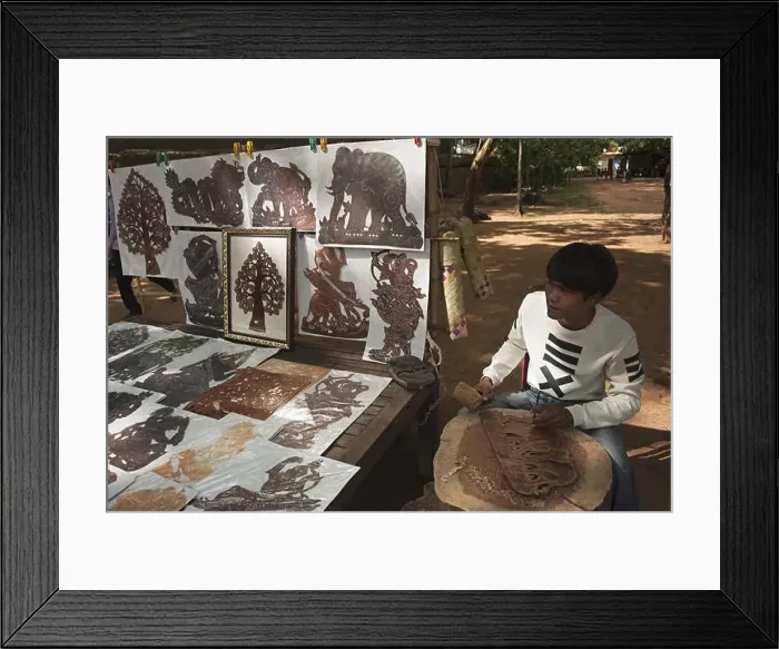 Framed Print : Leather artist carving. Siem Reap Framed Print : Leather artist carving. Siem Reap