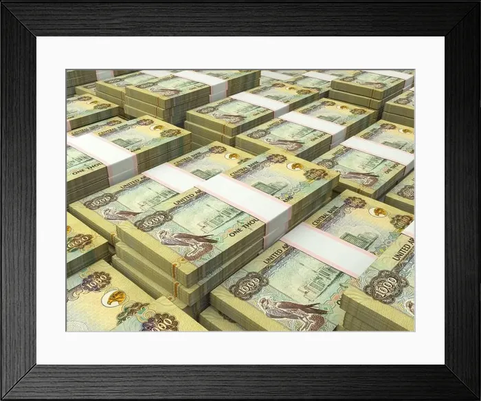 Framed Print : AED. Currency of United Arab Emirates. Emirates Dirham b finance background.Macro photography Framed Print : AED. Currency of United Arab Emirates. Emirates Dirham b finance background.Macro photography