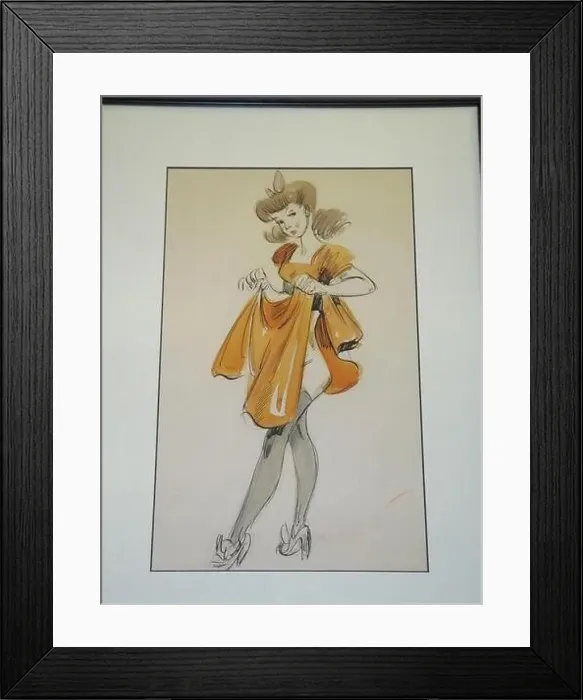 Framed Print : Fred Moore - Risque Image in Pen, Ink and Watercolor of Girl lifting Skirt Framed Print : Fred Moore - Risque Image in Pen, Ink and Watercolor of Girl lifting Skirt