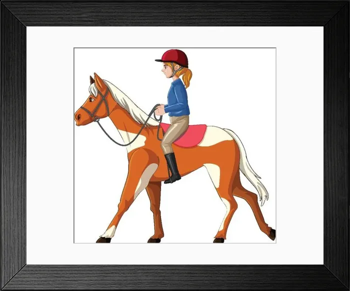 Framed Print : A girl riding on a horse on white background illustration Framed Print : A girl riding on a horse on white background illustration