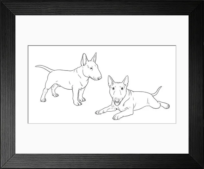 Framed Print : Bull Terrier puppy. Cute dogs puppies. Coloring template. Digital illustration Framed Print : Bull Terrier puppy. Cute dogs puppies. Coloring template. Digital illustration