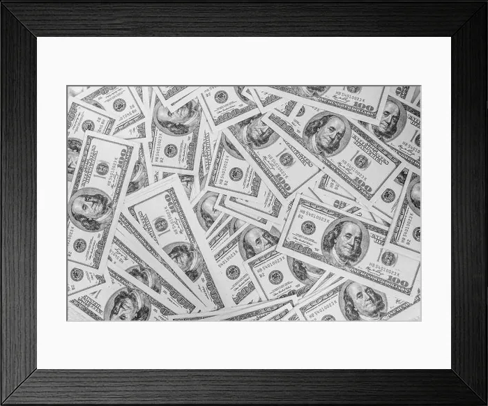 Framed Print : A pile of one hundred U.S. dollars banknotes of the united States of America Framed Print : A pile of one hundred U.S. dollars banknotes of the united States of America