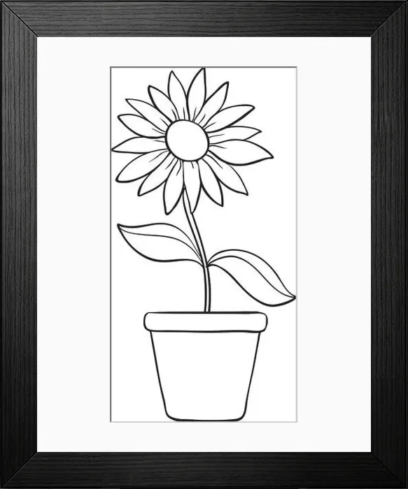Framed Print : illustration of a flower and a pot sketch on white background Framed Print : illustration of a flower and a pot sketch on white background