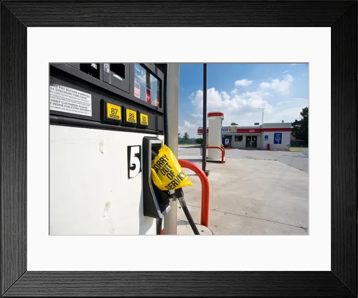 Framed Print : Gas Pump, Out Of Business Closed Petrol Gas Station, Delaware, USA