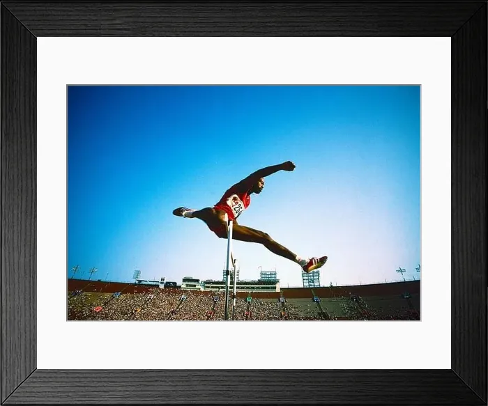 Framed Print : Edwin Moses competing at the 1984 US Olympic Track and Field Team Trials Framed Print : Edwin Moses competing at the 1984 US Olympic Track and Field Team Trials