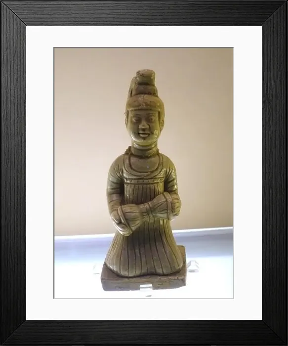 Framed Print : Female musician, China, from a tomb in Fuma, Wanzhou, Chongqing, Tang dynasty, 618-907 AD, green-glazed ceramic Framed Print : Female musician, China, from a tomb in Fuma, Wanzhou, Chongqing, Tang dynasty, 618-907 AD, green-glazed ceramic