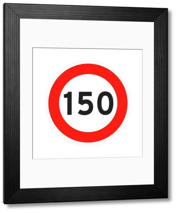 Framed Print : Speed limit 150 round road traffic icon sign flat style design vector illustration isolated on white background Framed Print : Speed limit 150 round road traffic icon sign flat style design vector illustration isolated on white background