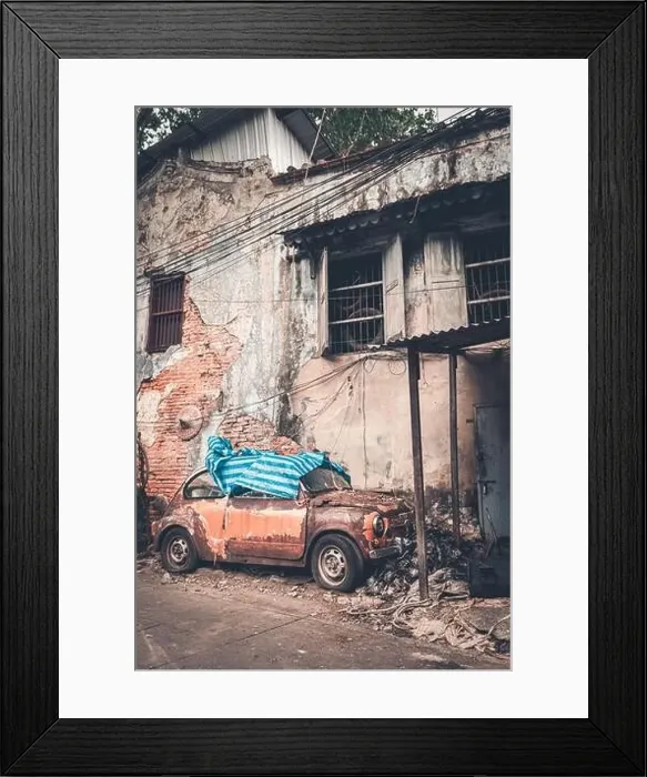 Framed Print : Broken car park in old slum village in Bangkok Framed Print : Broken car park in old slum village in Bangkok