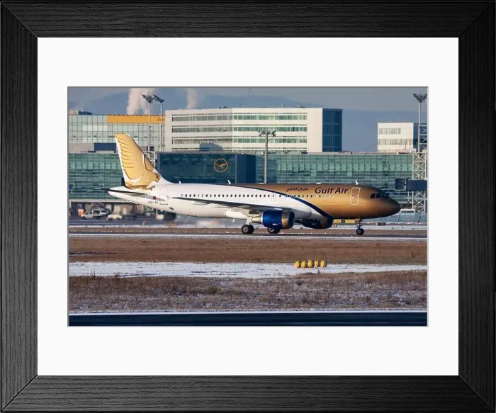 Framed Print : FRANKFURT / GERMANY - DECEMBER 8, 2012: Gulf Air Airbus A320 A9C-AQ passenger plane taxiing at Frankfurt Airport Framed Print : FRANKFURT / GERMANY - DECEMBER 8, 2012: Gulf Air Airbus A320 A9C-AQ passenger plane taxiing at Frankfurt Airport